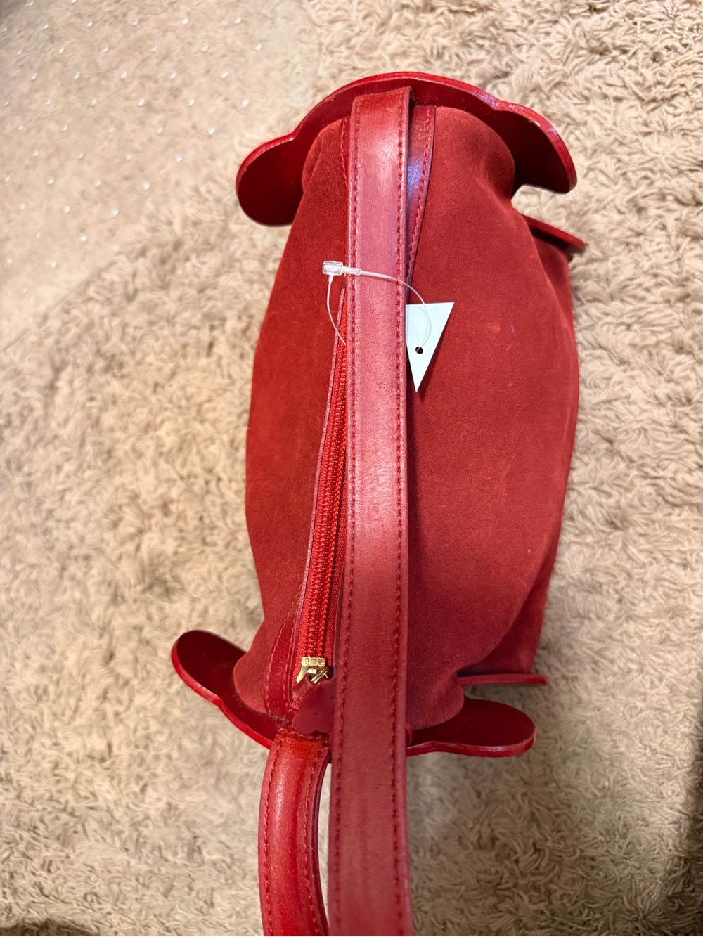 Tous Red Bear-Shaped Mini Suede Shoulder Bag - Picture 6 of 14